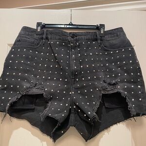 Good American Black Studded Jean Shorts